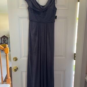 Alex Evenings Women’s Gray Glitter Mesh Gown Cowl Drape Neckline Size 6 NWT
